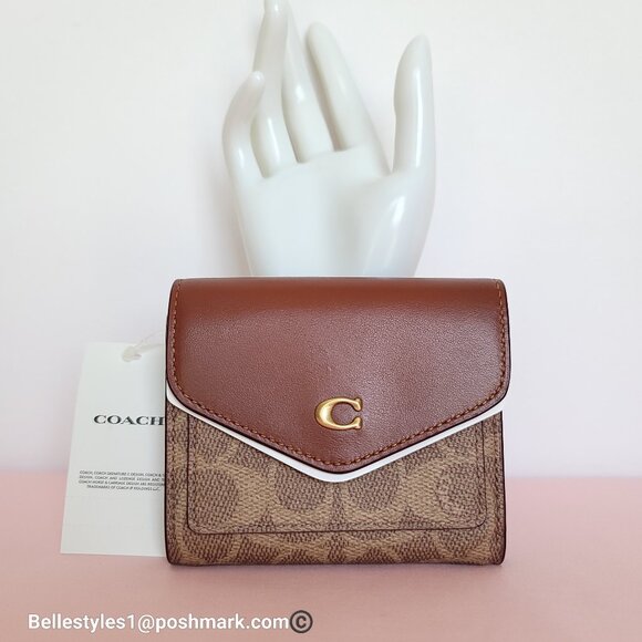 COACH Wyn Small Wallet In Colorblocked Signature Canvas & Leather-Tan Rust - Picture 6 of 16